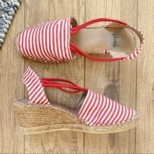 ( Vidorreta ) Red Striped Espadrille Wedge Shoes